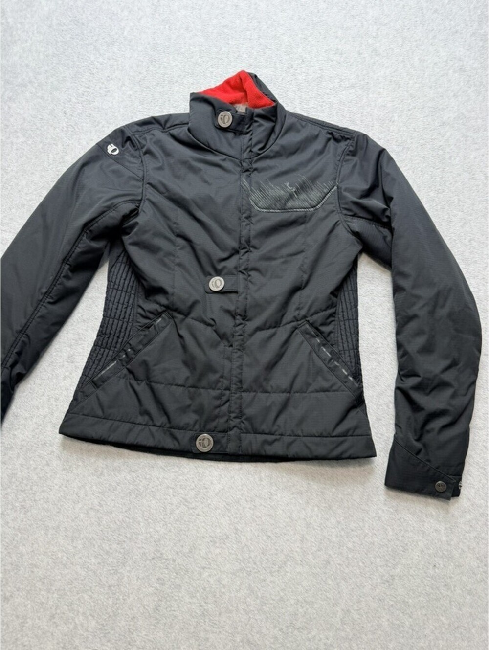 Pearl Izumi Jacket S‎ Black Red Athletic Performance Quilted Ribbed Stand Collar